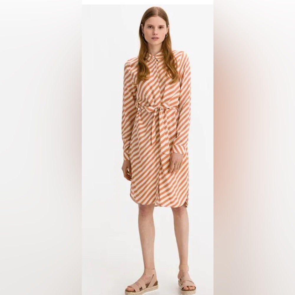 ICHI Striped Dress in Caramel Color size extra small